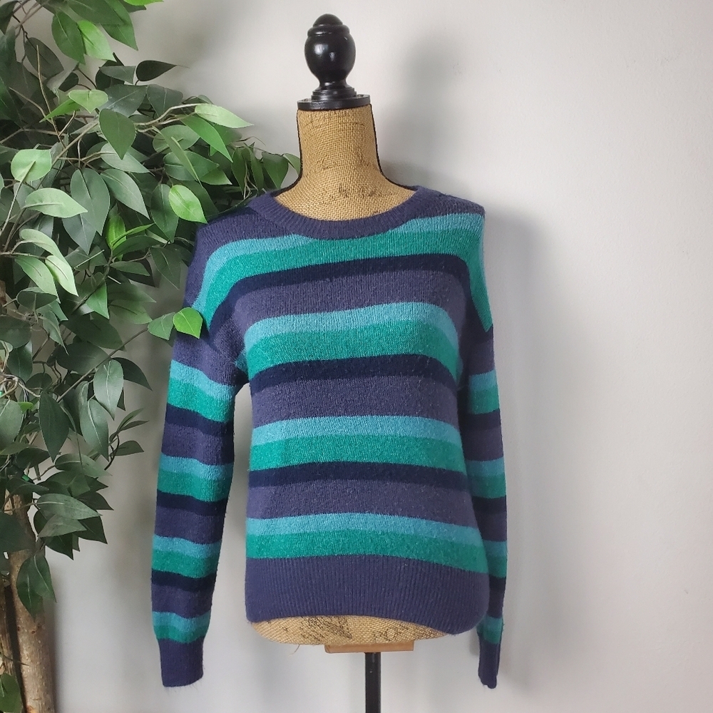 Code X Mode Striped Blue & Green Women's Sweater Super Soft Cozy Size Small